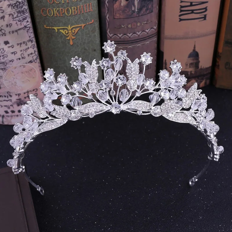 Baroque Pink Crystal Beads Bridal Tiara Crown Pageant Prom Rhinestone Veil