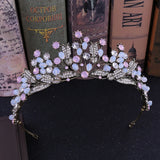 Baroque Pink Crystal Beads Bridal Tiara Crown Pageant Prom Rhinestone Veil