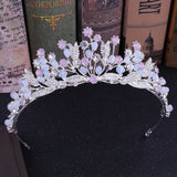 Baroque Pink Crystal Beads Bridal Tiara Crown Pageant Prom Rhinestone Veil
