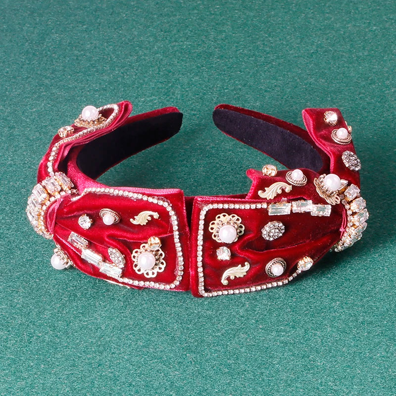 Baroque Rhinestone Bow Pearl Headband Hair Hoop for Women