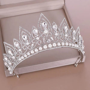 Baroque Crystal Crown Princess Pearl Tiaras Headwear