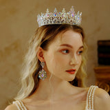 Baroque Rhinestone Crystal Wedding Crown Queen Flowers Bridal Tiara