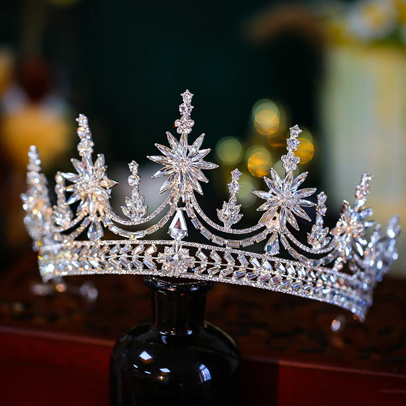 Baroque Rhinestone Crystal Wedding Crown Queen Bridal Tiaras Women