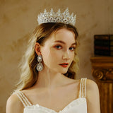 Baroque Rhinestone Crystal Wedding Crown Queen Flowers Bridal Tiara
