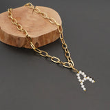 Baroque Freshwater Pearl Letters Pendant Stainless Steel Necklace