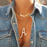 Baroque Freshwater Pearl Letters Pendant Stainless Steel Necklace