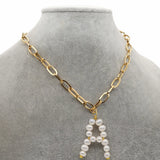 Baroque Freshwater Pearl Letters Pendant Stainless Steel Necklace