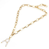 Baroque Freshwater Pearl Letters Pendant Stainless Steel Necklace