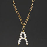 Baroque Freshwater Pearl Letters Pendant Stainless Steel Necklace