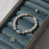 Baroque Freshwater Pearl Bracelet Lucky Coin Natural Jades Crystal Jewelry