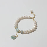 Baroque Freshwater Pearl Bracelet Lucky Coin Natural Jades Crystal Jewelry
