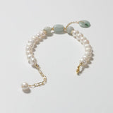 Baroque Freshwater Pearl Bracelet Lucky Coin Natural Jades Crystal Jewelry
