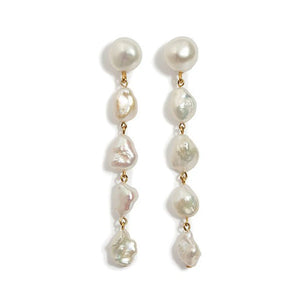 Baroque Freshwater Pearl Long Drop Earrings French Bridal Jewelry