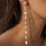 Baroque Freshwater Pearl Long Drop Earrings French Bridal Jewelry