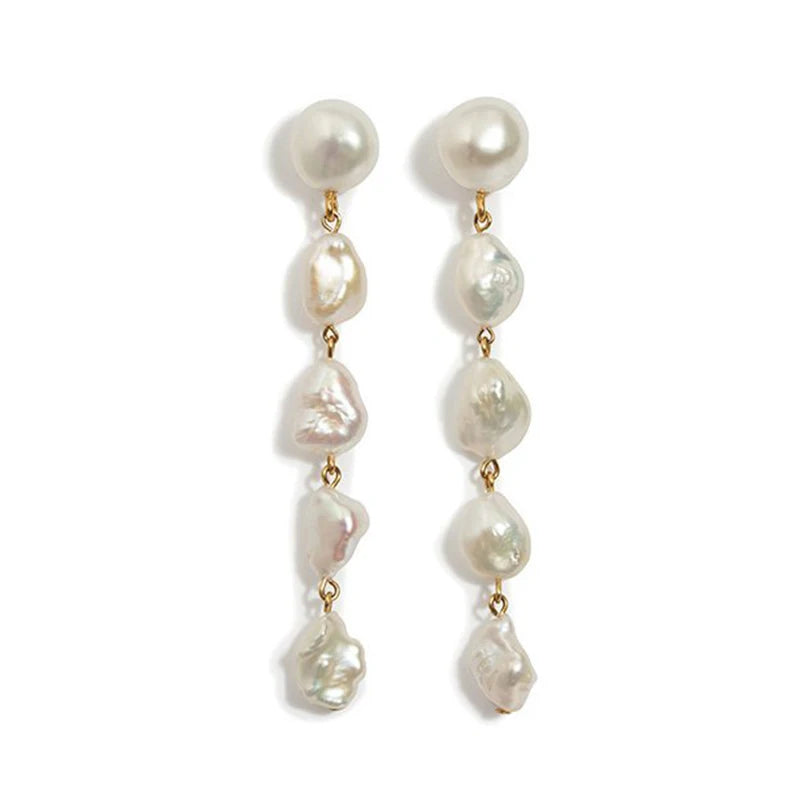 Baroque Freshwater Pearl Long Drop Earrings French Bridal Jewelry
