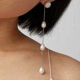 Baroque Freshwater Pearl Long Drop Earrings French Bridal Jewelry
