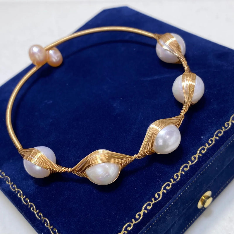 Baroque Natural Pearl Boyfriend Bracelet 14K Wrapped Jewelry