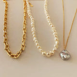 Baroque Natural Pearl Necklace Multi-layered Pendant Punk Chain Choker