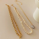 Baroque Natural Pearl Necklace Multi-layered Pendant Punk Chain Choker