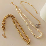 Baroque Natural Pearl Necklace Multi-layered Pendant Punk Chain Choker