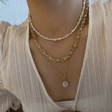 Baroque Natural Pearl Necklace Multi-layered Pendant Punk Chain Choker