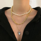 Baroque Natural Pearl Necklace Multi-layered Pendant Punk Chain Choker