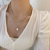 Baroque Natural Pearl Necklace Multi-layered Pendant Punk Chain Choker