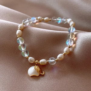 Baroque Natural Pearl Shell Elephant Pendant Bracelet for Girls