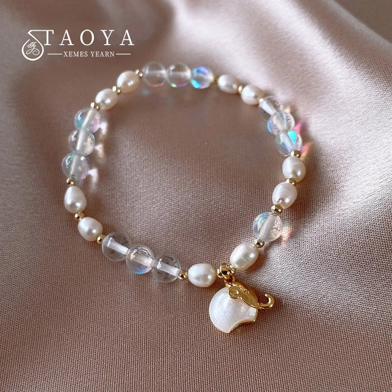 Baroque Natural Pearl Shell Elephant Pendant Bracelet for Girls