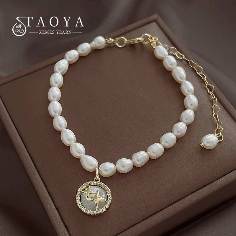 Baroque Pearl Opal Star Charm Bracelet for Women
