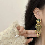 Baroque Palace Dinner Vintage Style Long Earrings Green Olive Tassel Shoulder
