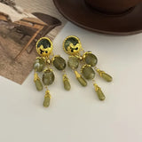 Baroque Palace Dinner Vintage Style Long Earrings Green Olive Tassel Shoulder