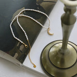 Baroque Pearl 18K Moon Pendant Necklace For Women Crescent Charm Choker Chain