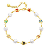 Baroque Pearl Anklets with Butterflies Women Summer Natural Pearl