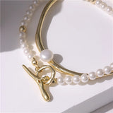 Baroque Pearl Beaded Bracelet OT Buckle Geometric Two-piece Open Bracelet