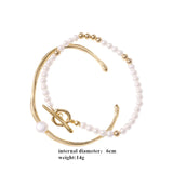 Baroque Pearl Beaded Bracelet OT Buckle Geometric Two-piece Open Bracelet