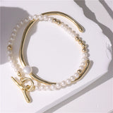 Baroque Pearl Beaded Bracelet OT Buckle Geometric Two-piece Open Bracelet