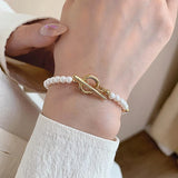 Baroque Pearl Beaded Bracelet OT Buckle Geometric Two-piece Open Bracelet