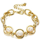 Baroque Pearl Charm Bracelet Metal Chain Bangle Punk Goth Jewelry