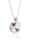 Baroque Pearl Butterfly Pendant Necklace 925 Sterling Silver Chain