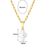 Baroque Pearl Cross Pendant Necklace Cuban Link Chain Vintage Jewelry