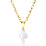 Baroque Pearl Cross Pendant Necklace Cuban Link Chain Vintage Jewelry