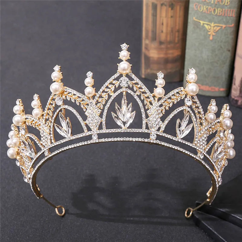 Baroque Pearl Crystal Tiara Crown Wedding Bridal Jewelry