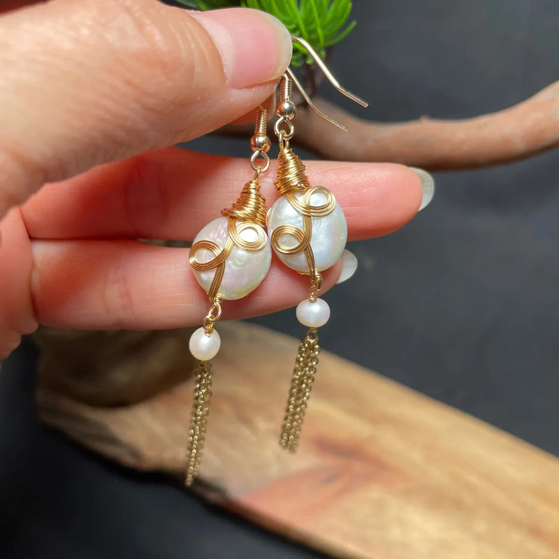 Baroque Pearl Earrings Charms Beads Gemstones Real Jewelry 925 Silver