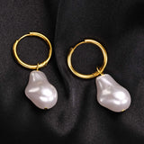 Baroque Pearl Earrings, Simulated Pearl Huggie Hoop Earrings