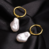Baroque Pearl Earrings, Simulated Pearl Huggie Hoop Earrings