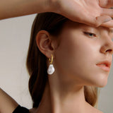 Baroque Pearl Earrings, Simulated Pearl Huggie Hoop Earrings