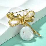 Baroque Pearl Bow Zircon Brooch Collar Pin Dress Accessories