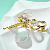 Baroque Pearl Bow Zircon Brooch Collar Pin Dress Accessories