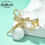 Baroque Pearl Bow Zircon Brooch Collar Pin Dress Accessories